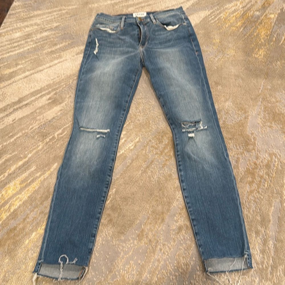 FRAME Le Skinny de Jeanne Side Fray Scampi Jeans Size 29 in EUC